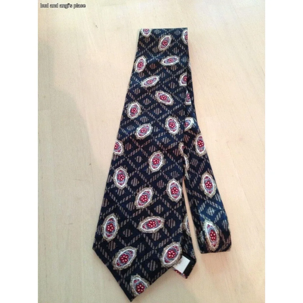 Oscar De La Renta Men's Tie Black 100% SIlk Floral Print Neck Tie